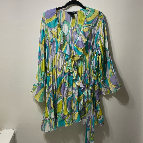 ASHLEY STEWART WOMEN’S SWIRL,PRINTED,PLEATED,WRAPPED,CHIFFON TOP. SIZE-16 - Picture 1 of 12